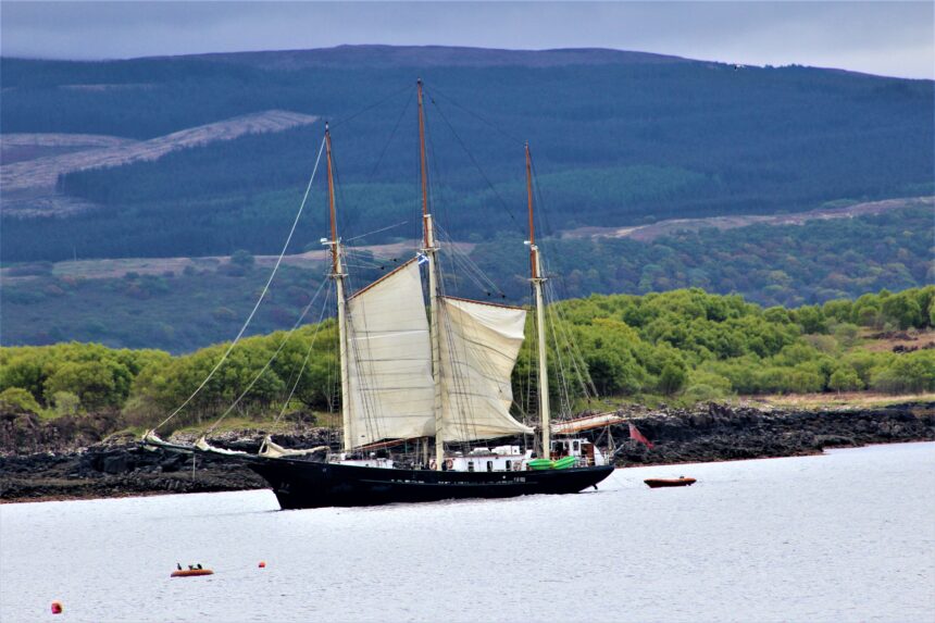 Three masted schooner in Tobermory harbour